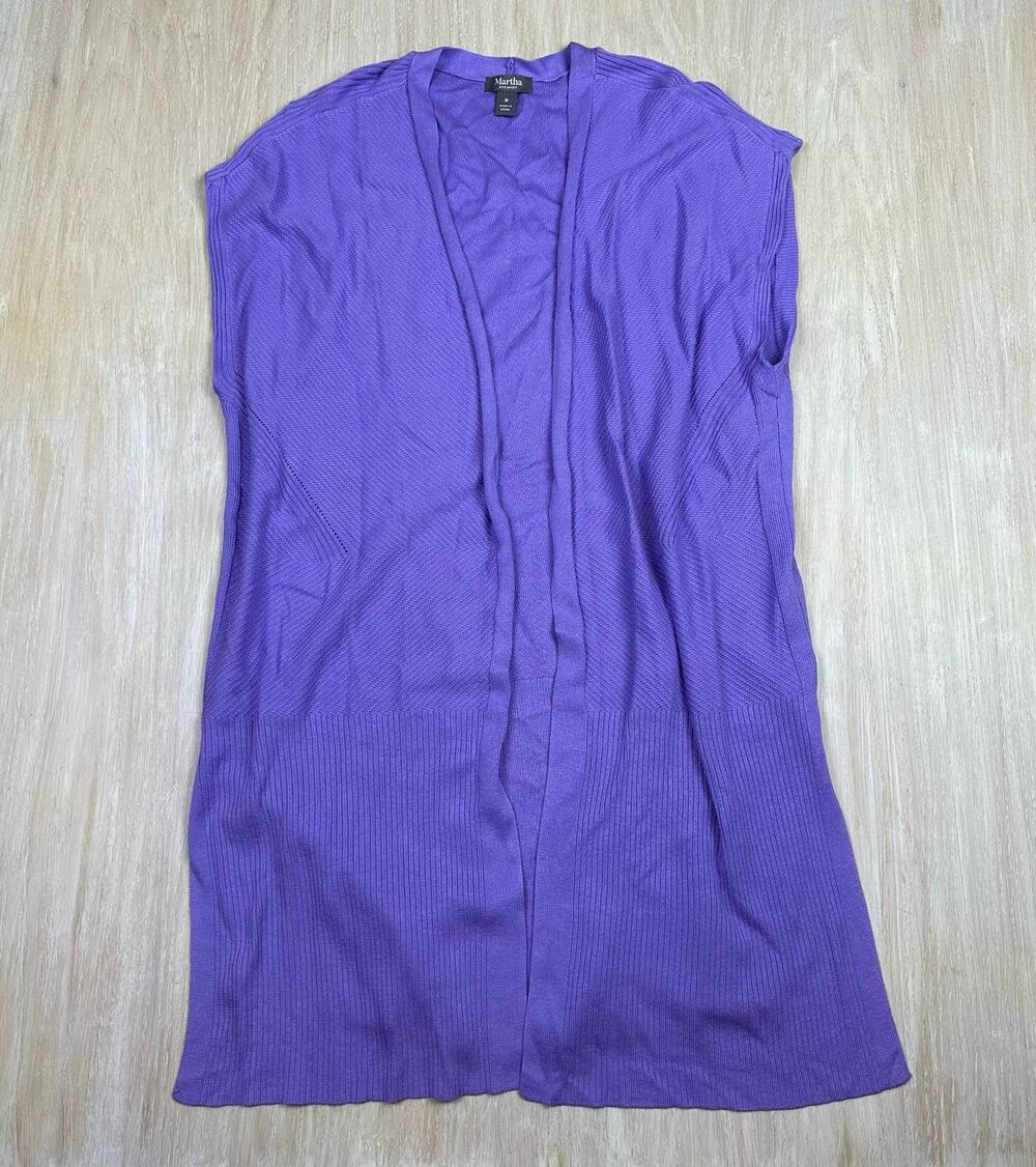 Martha Stewart Purple Mix Stitch Open Front Long Cardigan Sweater Size Medium